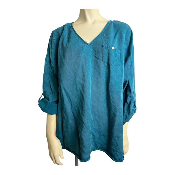 Soft Surroundings Teal Blue Oversized Blouse Shirt Top Womens Plus 1X - Picture 1 of 7